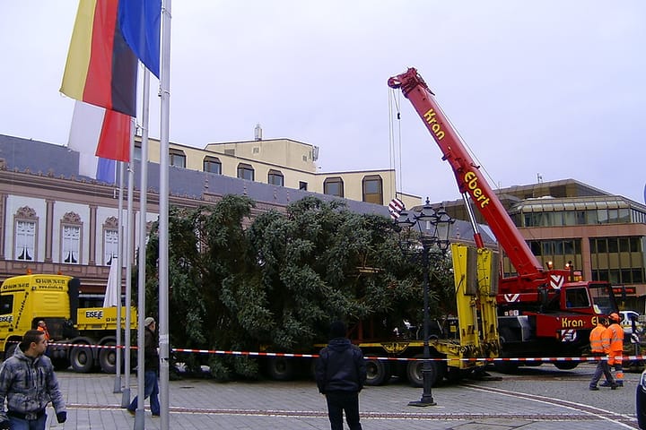 Weihnachtsbaumtransport mit Kran